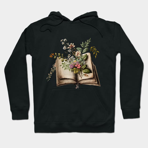 Book lover floral motif Hoodie by sigmarule